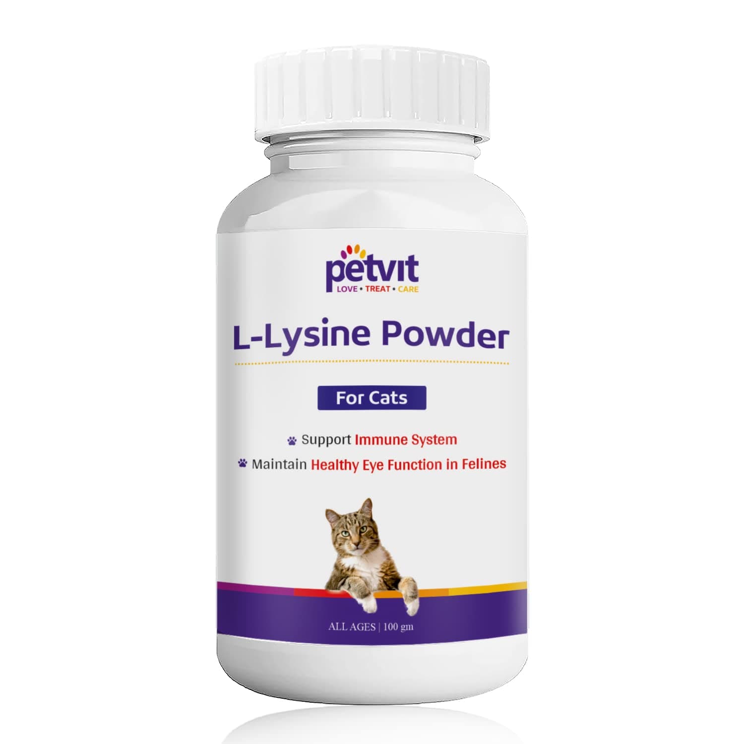 Petvit L-Lysine Powder for Cats | Supports Eye Health & Immune System | Healthy Eye Function | Dry Cat Food | Formulated for All Age Groups of Cats – 100 GM