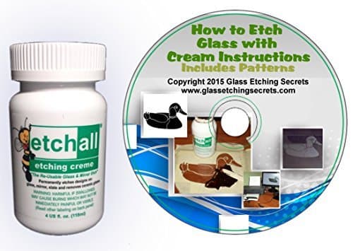 Glass Etching Cream By Etchall (4 oz) with Disc: Instructional Ebook & Stencil Patterns