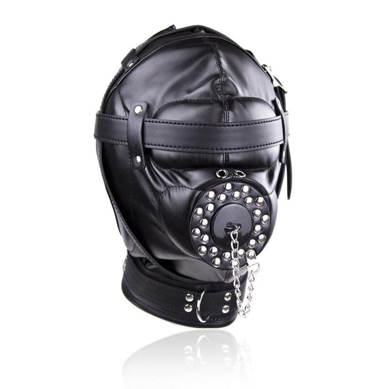 Bussy Gimp Head Harness Lockable Riding Hood Ball Gag Mask, Open Mouth Gag Leather Gimp Mask Padded Blindfold Full Hood Lockable Costume