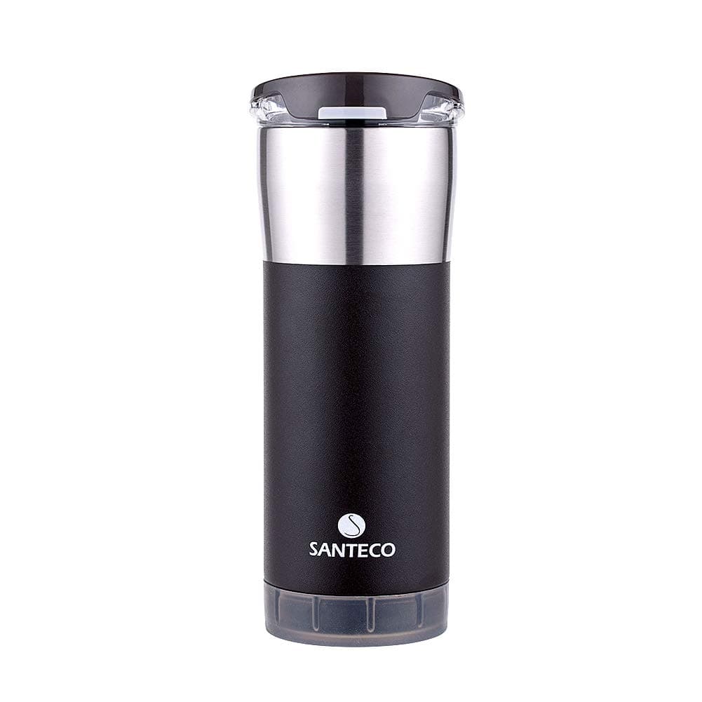SANTECO Double Walled Vacuum Insulated Coffee Mug with Unsealed Lid,590ml,Black-Brown
