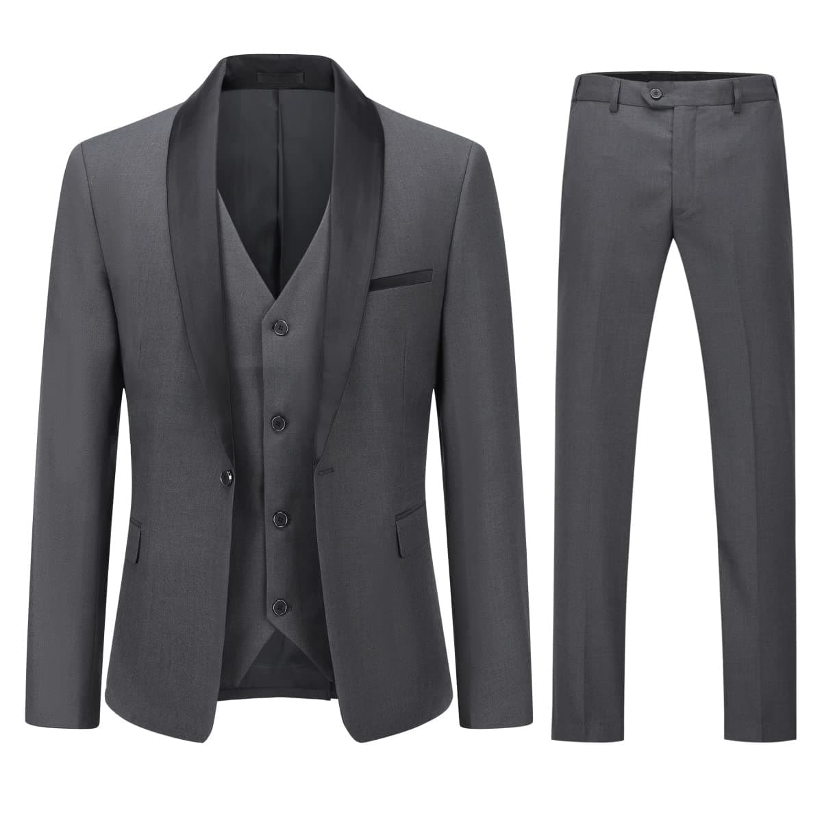 Boyland Men's 3 Pieces Suit with Shawl Collar 1 Button Slim Fit Single Breasted Formal Wedding Dinner Business