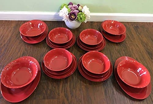 MrTableware 24-piece Melamine Dinnerware Japanese Red/black Bowls Plates
