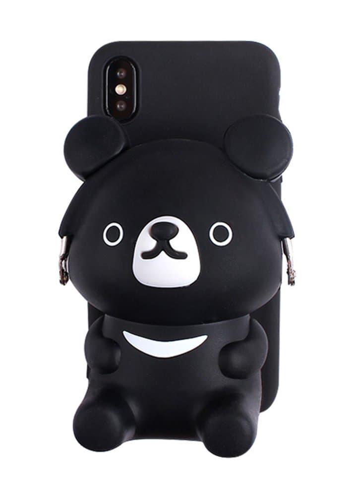 UnnFiko Wallet Phone Cases for iPhone Xs Max 3D Cartoon Cute Bear Purse Stand Holder, Squishy Soft Silicone Protective Phone Case for Girls Women Apply to iPhone Xs Max (Black)