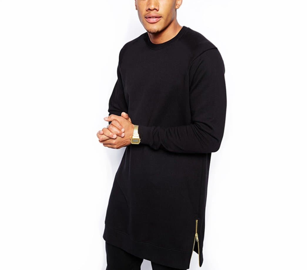 YANWENFANG Men Hipster Longline Hip-hop Long Sleeve Basic Long T-Shirt US Size