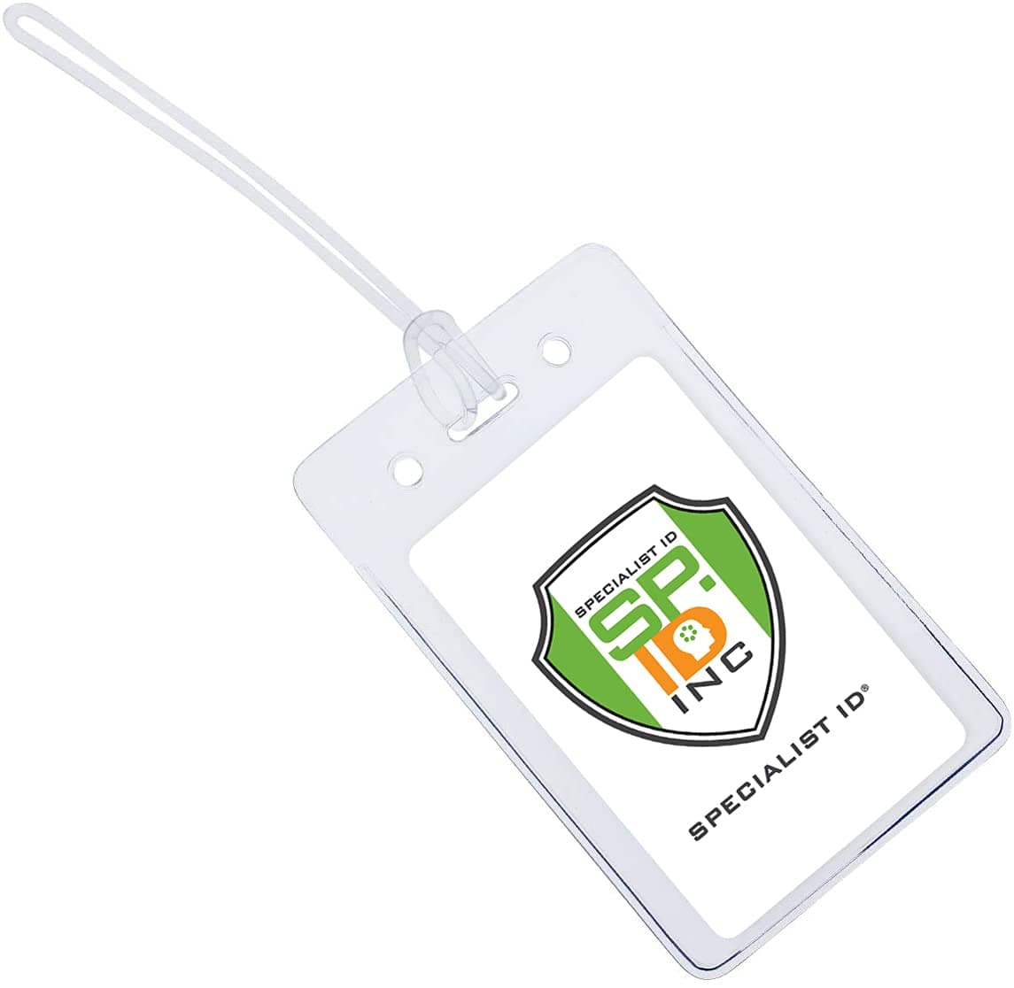 Bulk 100 Pack - Locking TOP - Clear Plastic Luggage Identification Tags with Loops Included - Business Card or Photo Insert Bag Tags - Great for Travel and Student ID’s by Specialist ID