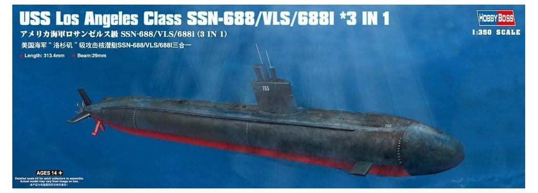 Hobbyboss 1:350 Scale 3-in-1 USS Los Angeles Class SSN-688/VLS/688I Assembly Kit, 31.5 x 2.9 x 4 centimetres