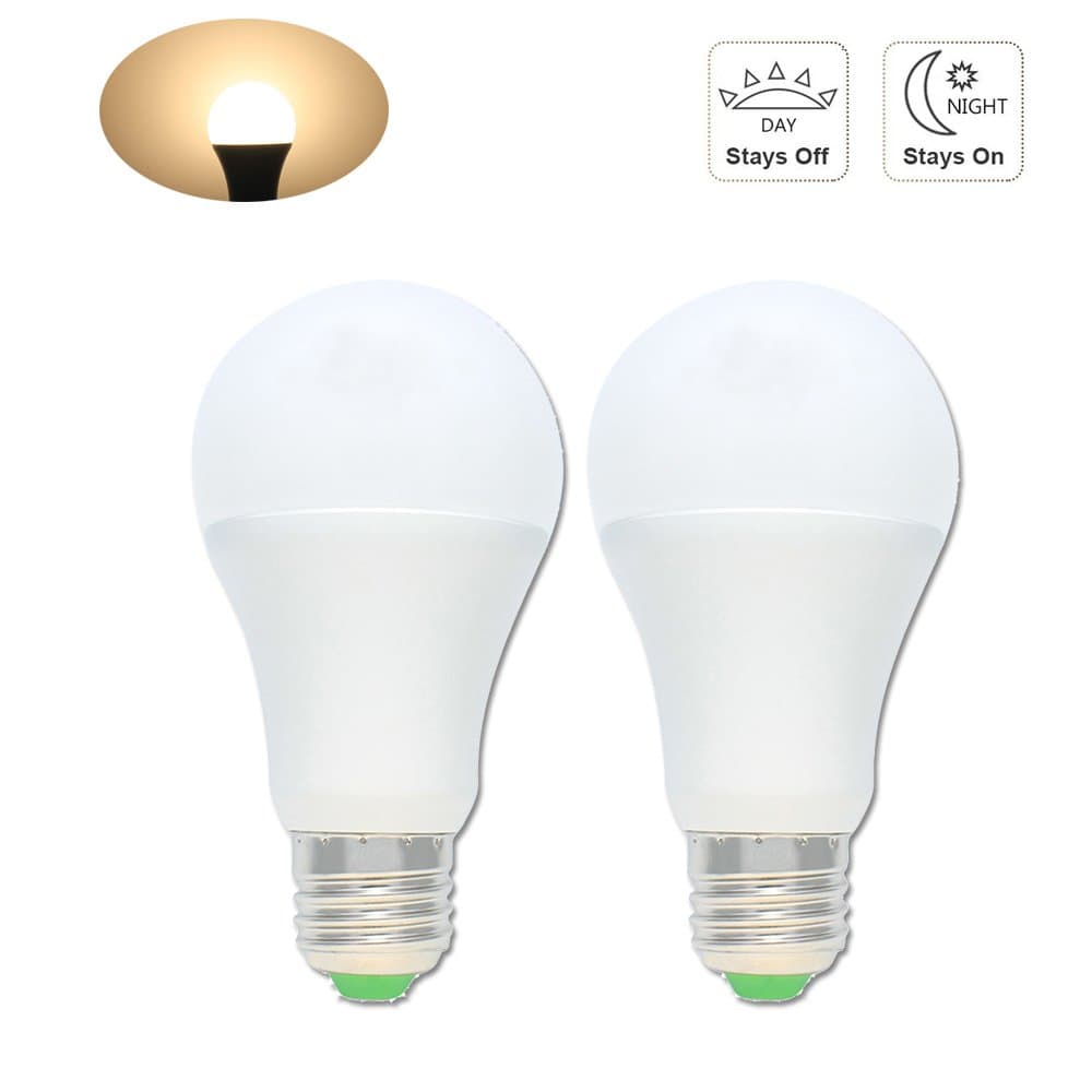 2Pack Dusk to Dawn Light Bulb, 7W E27 Smart Dusk to Dawn LED Bulb with Auto on/Off Indoor/Outdoor LED Sensor Lighting Lamp for Porch Hallway Patio Garage(Warm White) [Energy Class A+]
