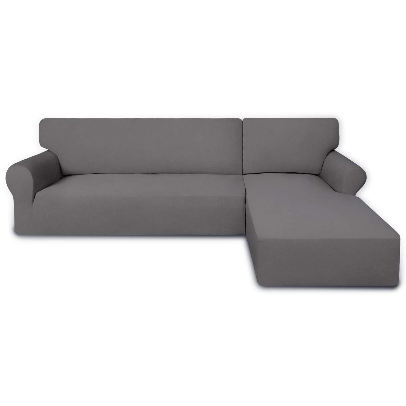PureFit Super Stretch Sectional Couch Covers - 2 pcs Non Slip Sofa Covers with Elastic Bottom for L Shape Sectional Sofa Couch, Great for Kids & Pets (3 Seat Sofa + 3 Seat Chaise, Light Gray)