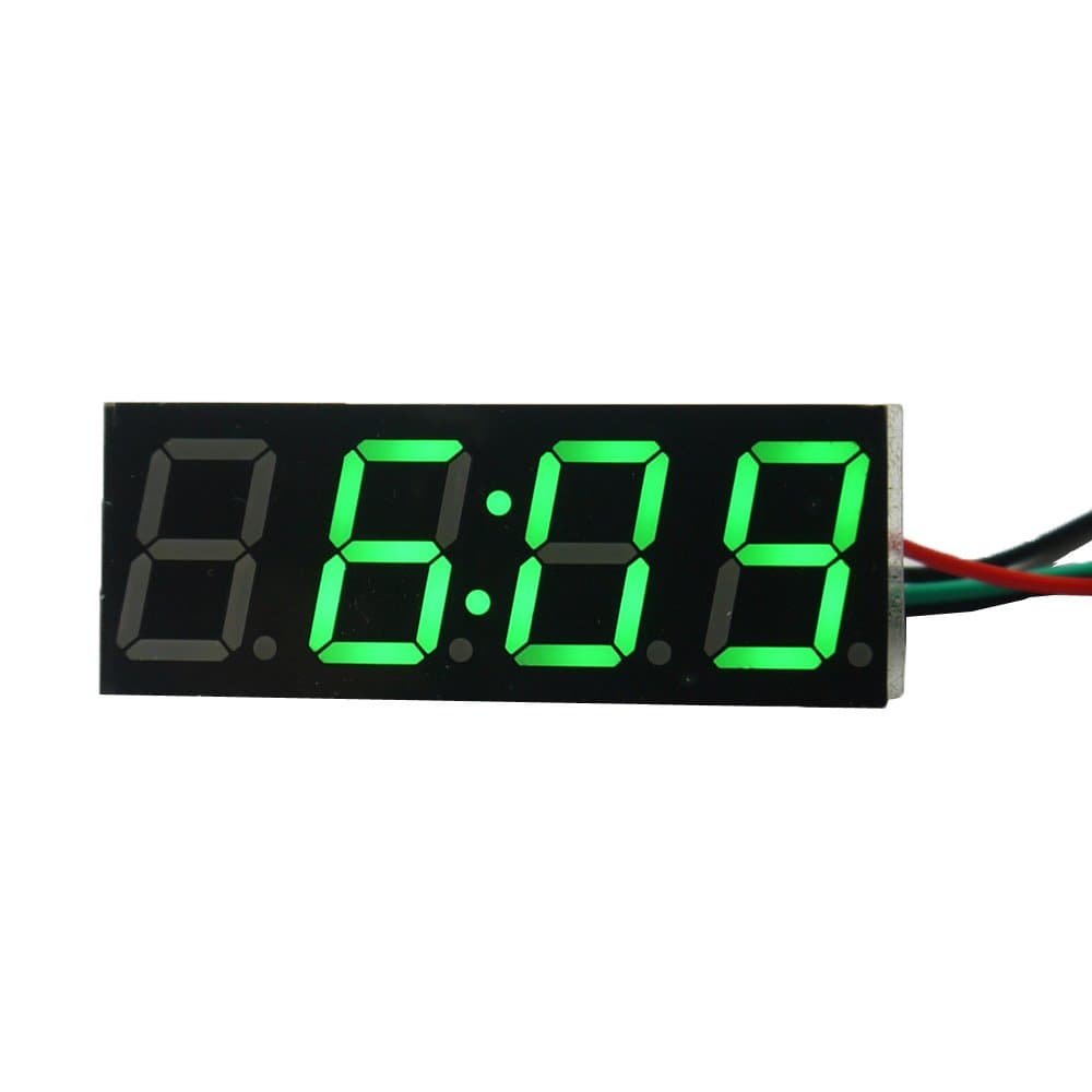 Adjustable 0.56" Green LED Sign Electronic Digital Clock Display 4 Digits Car Vehicles 12V/24V Battery Operated/Two Wires Highlighting LED Digital Tube Electronic Clock