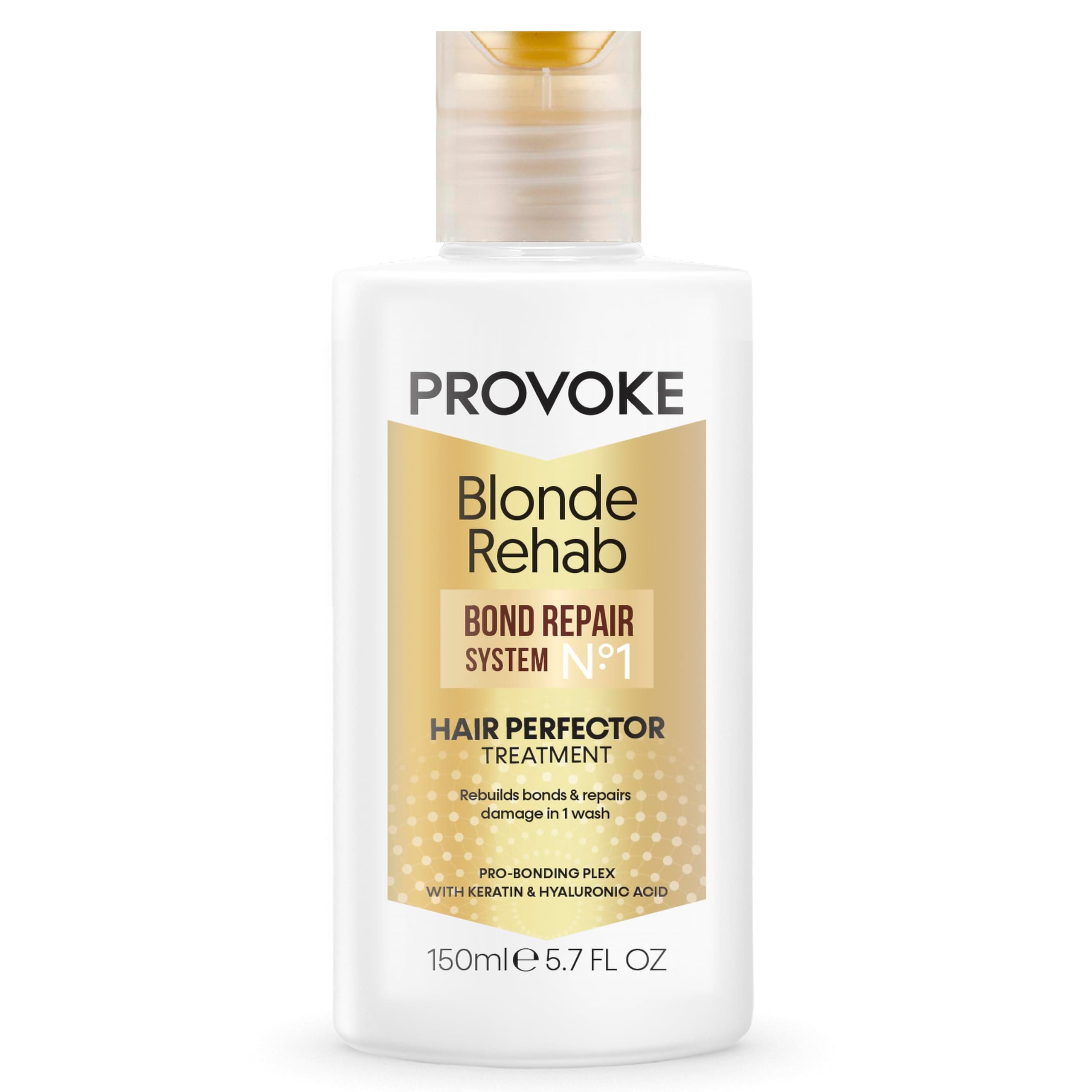 PROVOKE Blonde Rehab N0'1 Hair Perfector Repair Treatment 150ml, Rebuilds Bonds and Repairs Damage in 1 Wash with a Pro Bonding Complex, Keratin and Hyaluronic Acid, for Blonde c hair, off white