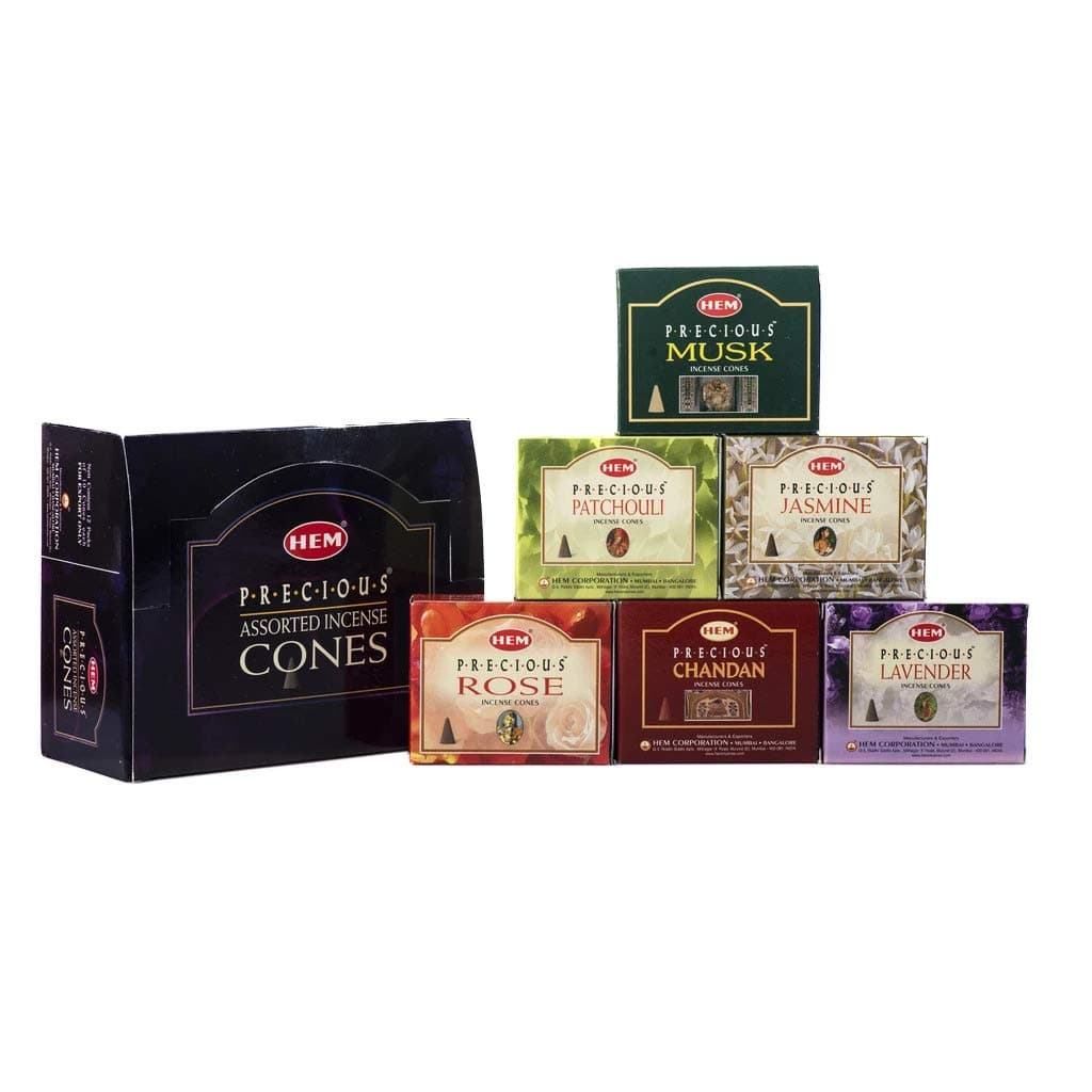 Precious Series Assortment of Six Scents - Total of 12 Boxes, 10 Cones Each - HEM Incense From India