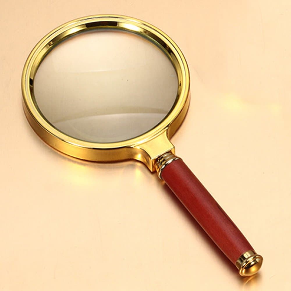 Handheld Magnifier 6X Magnification, Red, 80mm Lens, Solid Wood Handle