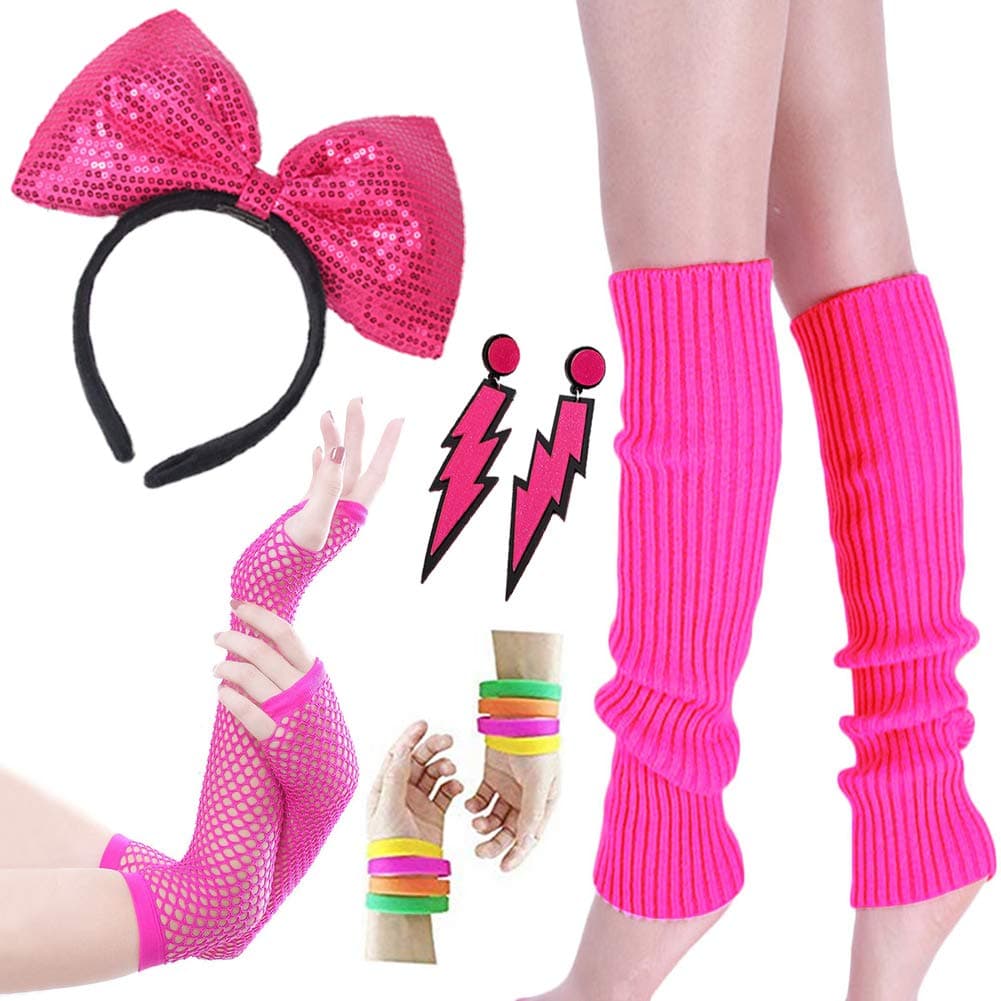 Amazlife Costume Women's 80s Outfit Accessories Neon Earrings Leg Warmers Gloves