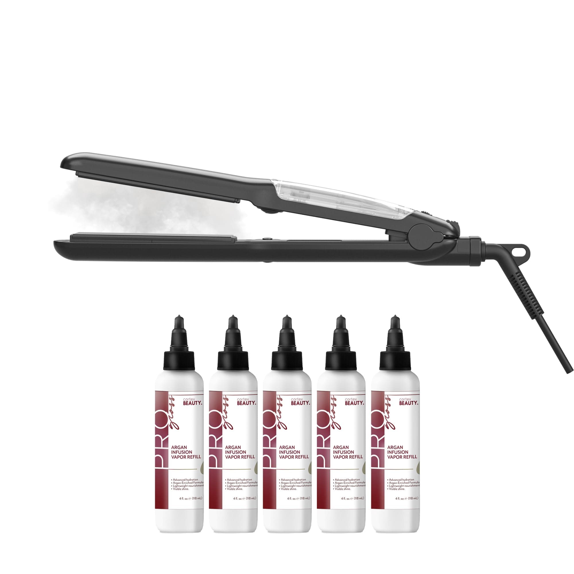 Vapor Hair Straightener Flat Iron for Hair 1.25" Ceramic Premium Argan Infusion Steamliner - Dual Voltage Straightening Irons with Argan Refill Bundle - Planchas De Cabello (5X)