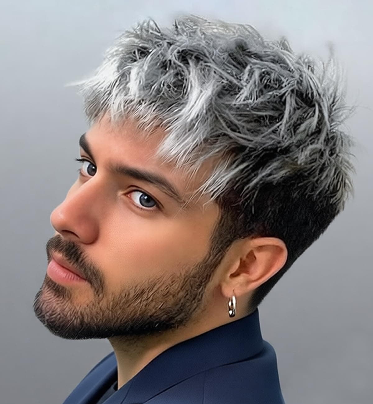 Mens Wigs Short Grey Mixed Silver Wig Layered Natural Short Hair Wigs for Men Cosplay Halloween Party Synthetic Fashion Wig