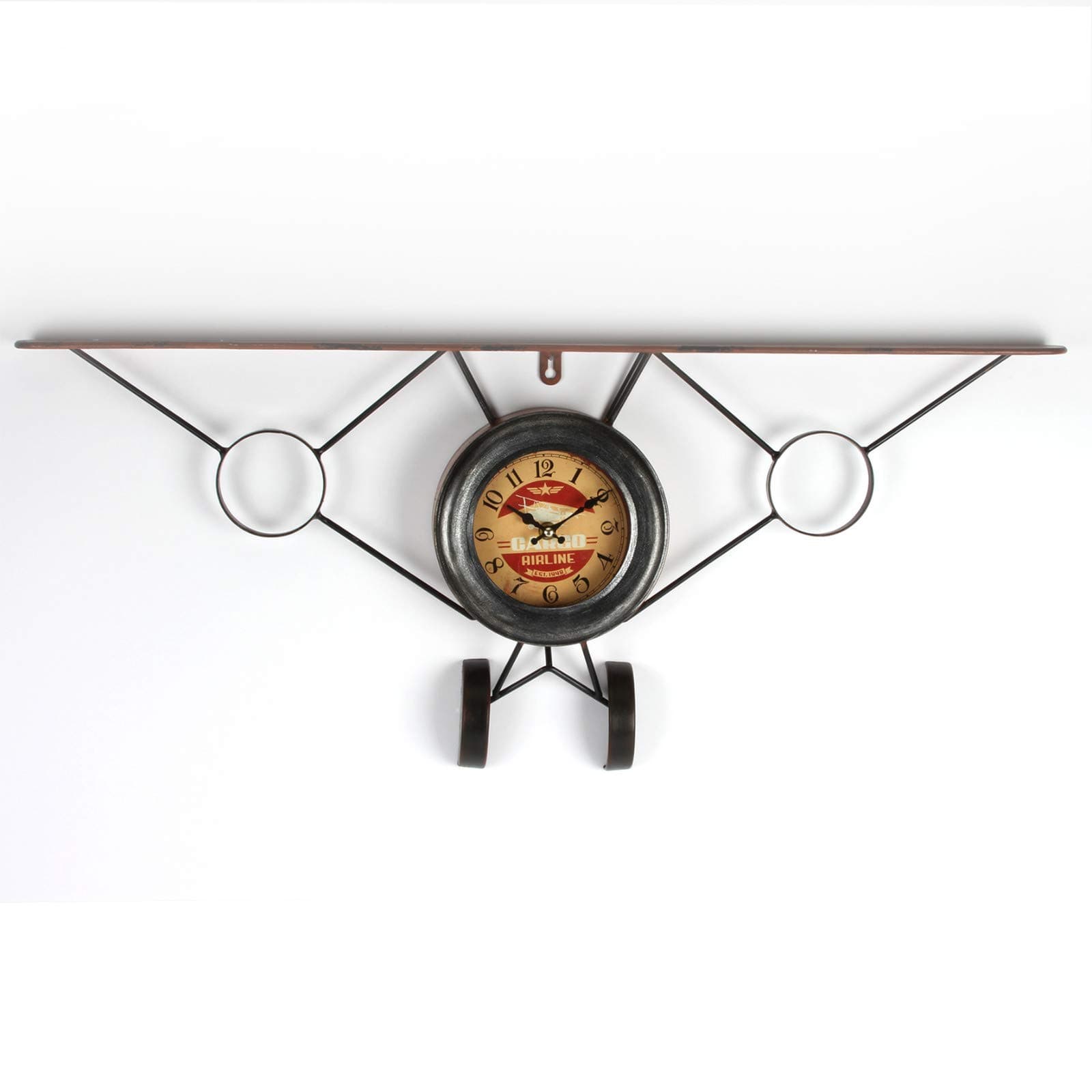 Vintage Style Aeroplane Bi-Plane Design Metal Wall Clock 32cm
