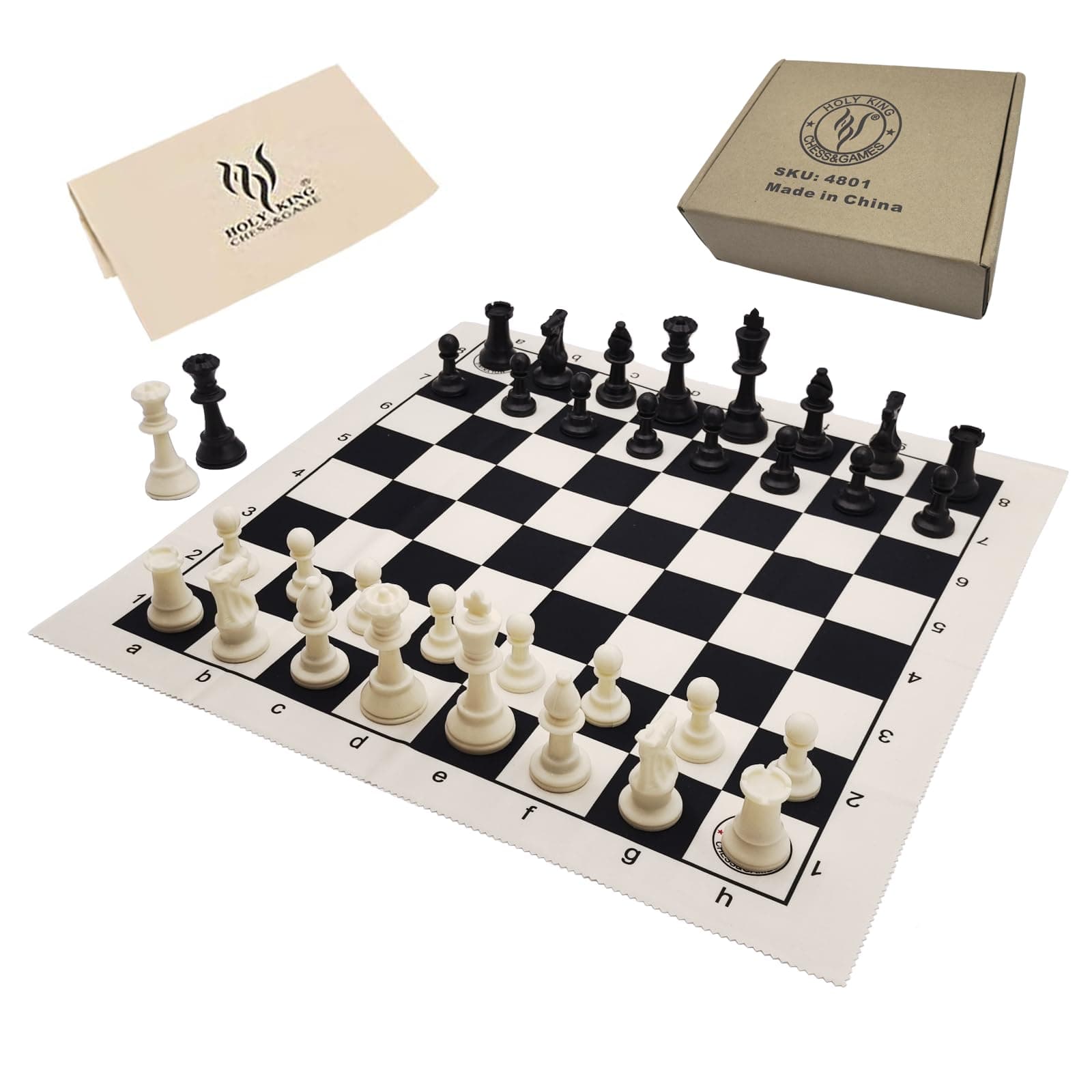 HOLYKING 19" Tournament Cloth Chess Board Set - Portable Travel Pocket Chess Game Set Roll Up Combination- Beginner Chess Set for Kids and Adults