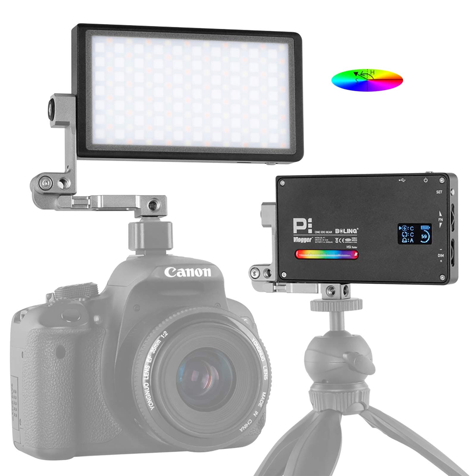 BOLING BL-P1 RGB LED Light Full Color Camera/Camcorder Video Lighting Panel Portable Pocket Size Creative 9 Applicable Situation, 360° Adjustable Arm Support System, 2930mAh Battery Rechargeable 12W