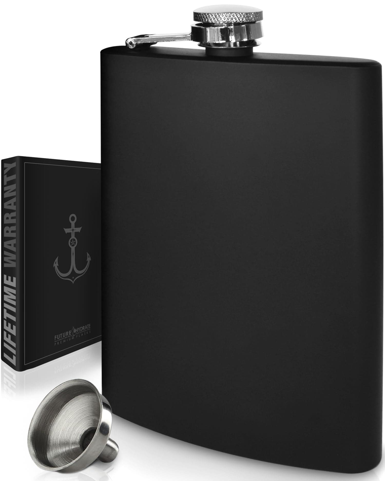 Matte Black Hip Flask for Liquor - Alcohol Flask for Men or Women - 304 Stainless Steel - Laser Welded Seams - Drinking Flask for Whiskey Alcohol or Bourbon flask (8 ounce, Includes Funnel)