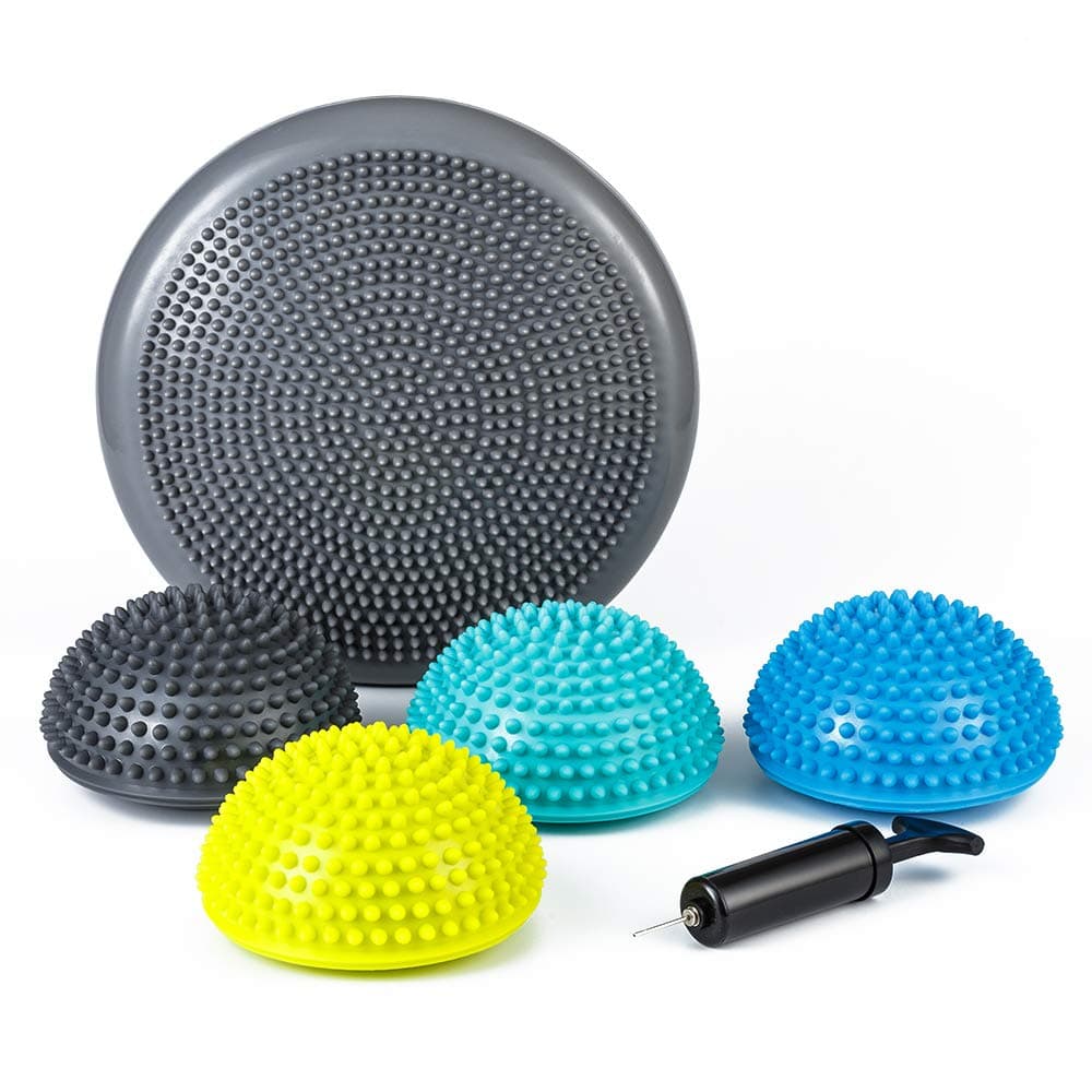 StrongTek Hedgehog Balance Pod Kit - Set of 4 Balance Pods and 1 Wobble Cushion for Core Strength, Agility, and Stability Training, Includes Air Pump, Ideal for Physical Therapy, Rehabilitation
