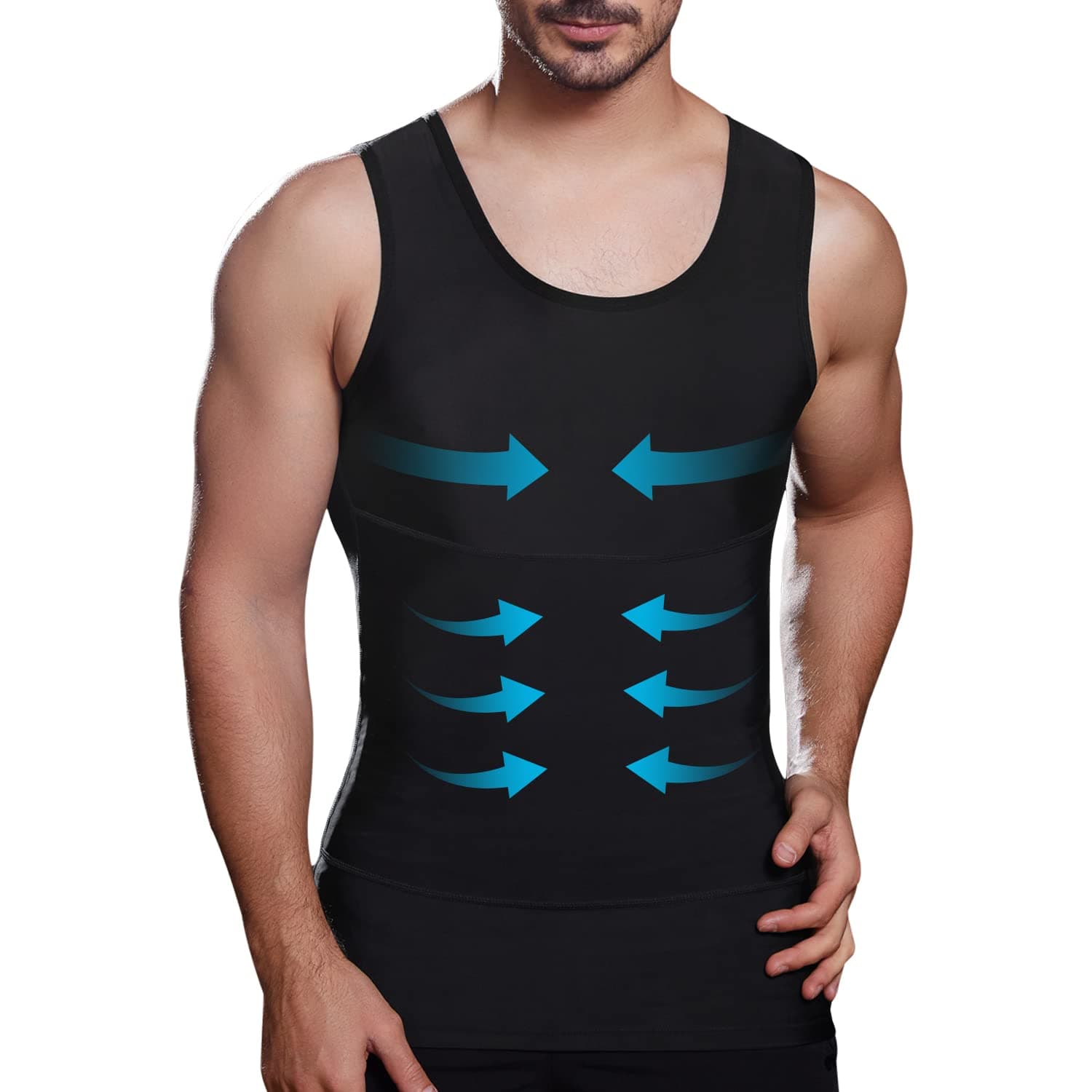 Mens Slimming Body Shaper Vest, Chest Abdomen Compression Tank Top, Belly Hiding Undershirts - Change in Seconds