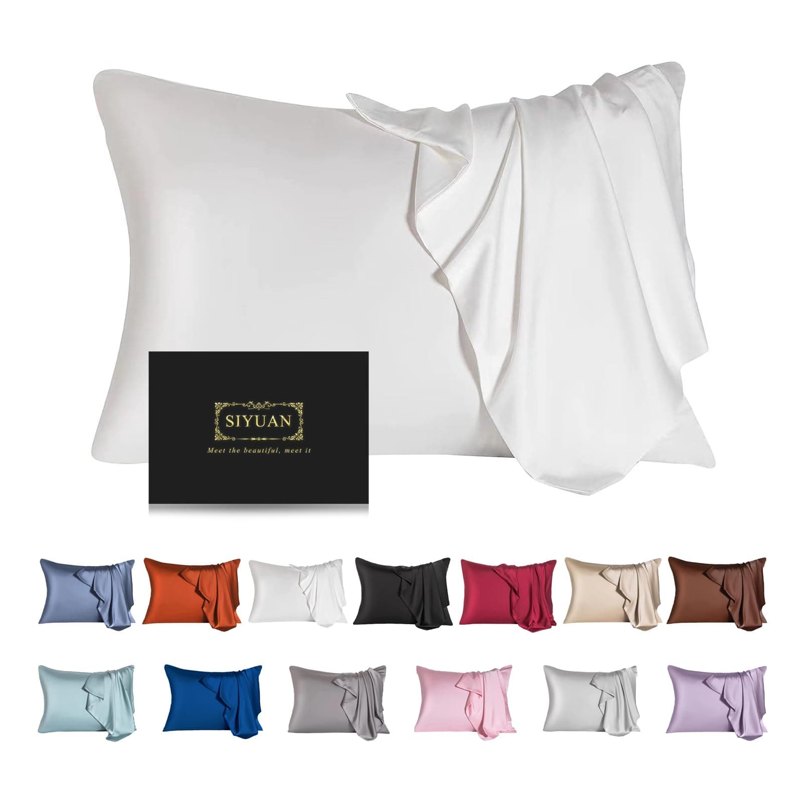 Mulberry Silk Pillowcase for Hair and Skin,Standard Size Cooling Silk Pillow Case with Hidden Zipper,Allergen Proof Dual Sides Soft Breathable Smooth Silk Pillow Cover for Women(Standard,White)