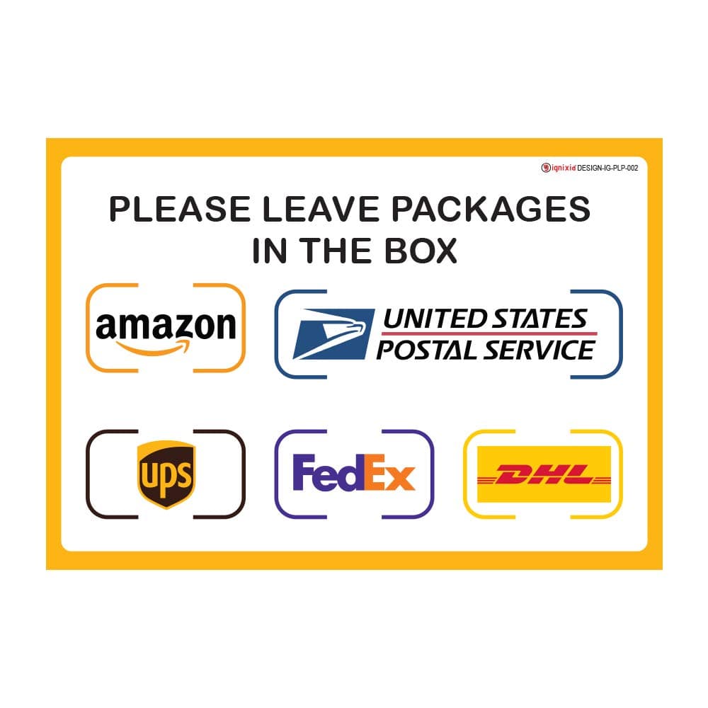 IGNIXIA Pack of 02 Package Delivery Sign Decals, Delivery Instructions for Amazon, Fedex, DHL, Ups, Usps Sign 10 x 7 inches Self Adhesive Sticker with Glossy Lamination