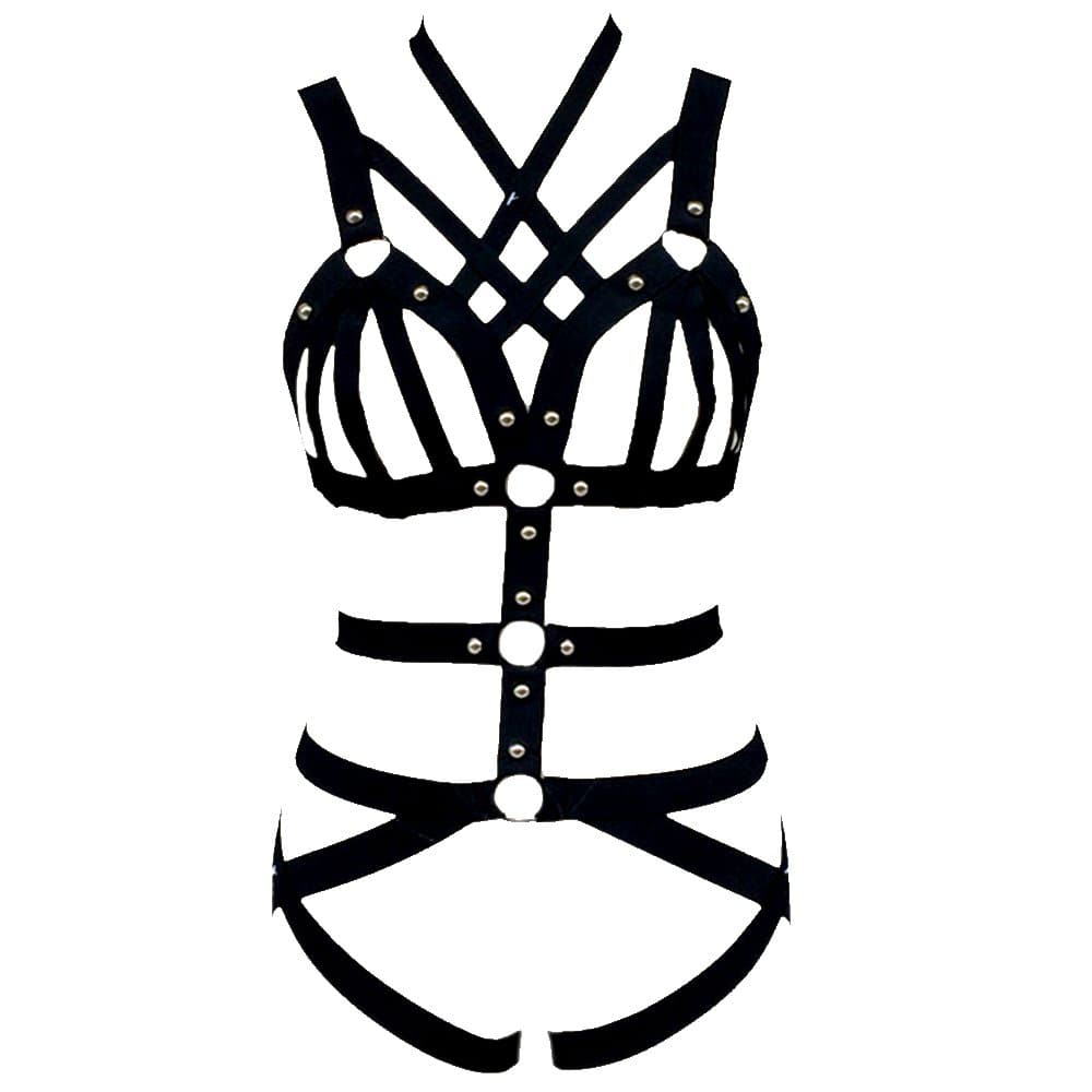 Womens Elastic Body Lingerie Harness Set Strappy Caged Garter Belts for Stockings Plus Size