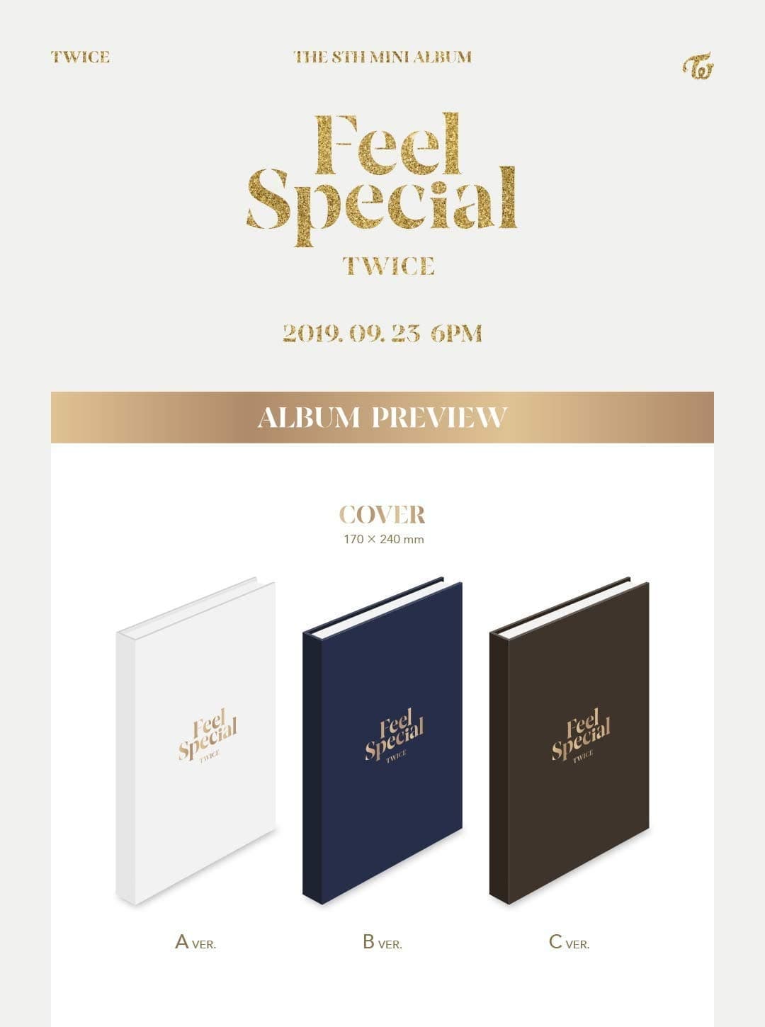 Twice [3 GIFT] Feel Special Random ver. 1 CD+Folded Poster(Random)+Extra Photocard+KPOP Premium 3D Mask