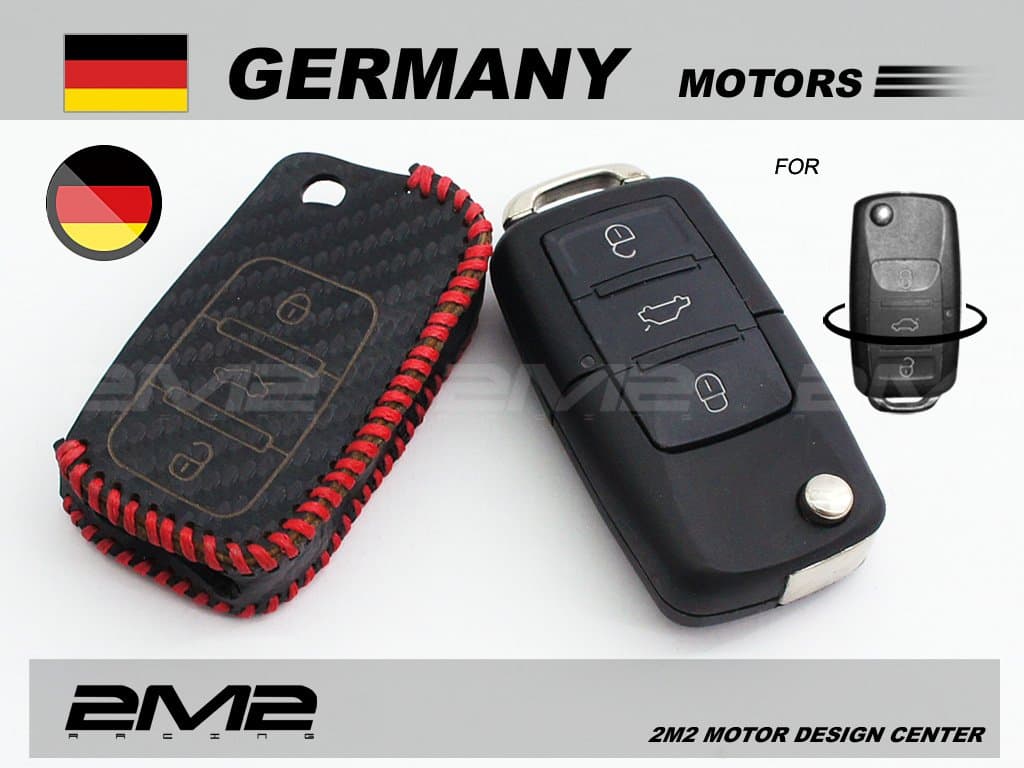 LVW02-6-B Leather key fob holder case chain cover For Polo Golf Variant Plus GTI GTD Beetle Estate Cobriolet Scircco Jette Touran Passat Touareg Tiguan Phaeton Volkswagen cc X1 UP! EOS Sharan R Models BlueMotion Caddy Muiltivan California Vento