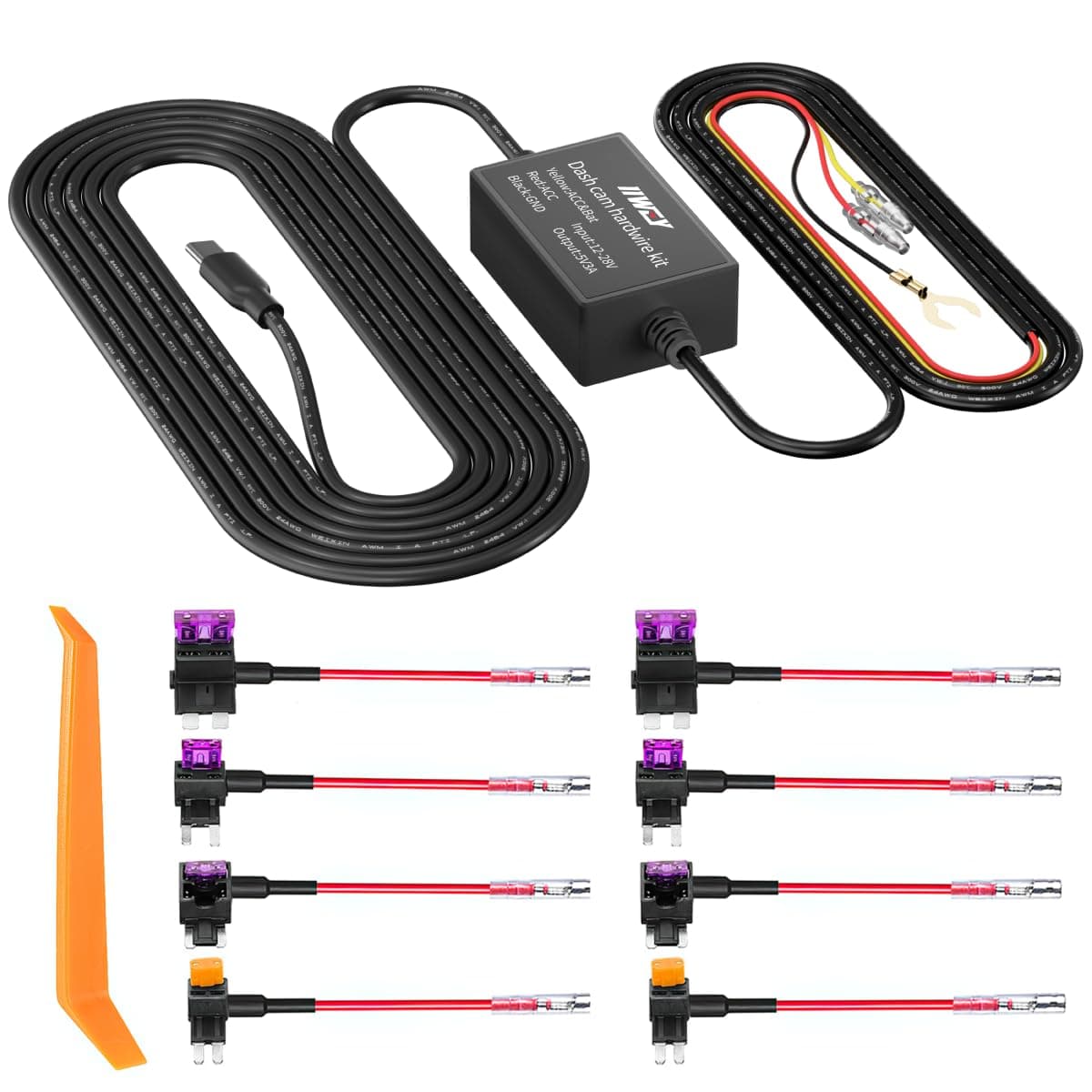 Dash Cam Hard Wire Kit for IIWEY N5/N5 PRO/N7/C3 PRO/C4 PRO/Q7 Model, 4 Meter Dashboard Camera Car Charger Cable Kit, 12V- 24V to 5V,3A Power Adapter with LP/Mini/ATO/Micro2 Fuse for Dash Cam