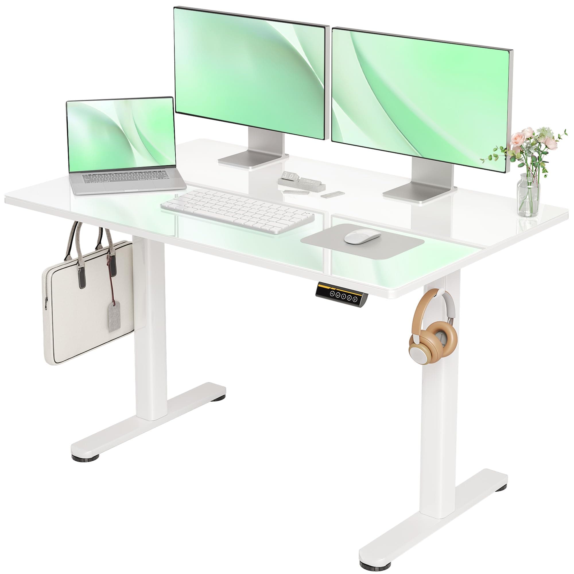 Glass Standing Desk, Small Electric Standing Desk Adjustable Height, Quick Install Home Office Computer Desk, Supter White, 40 Inch