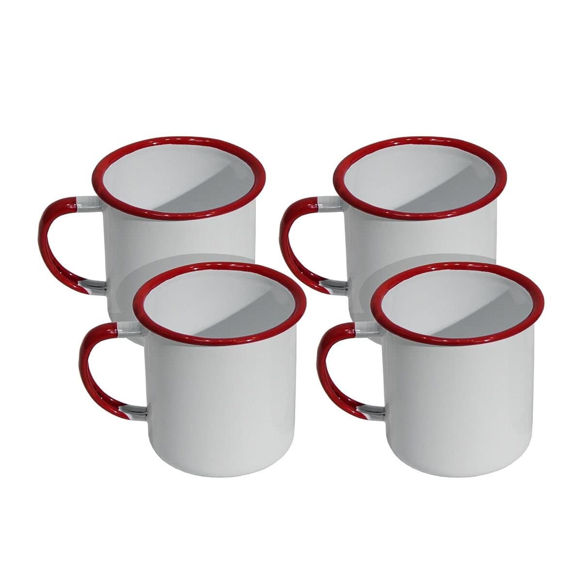 Set of Four Red & White Enamel Mug Coffee Cups