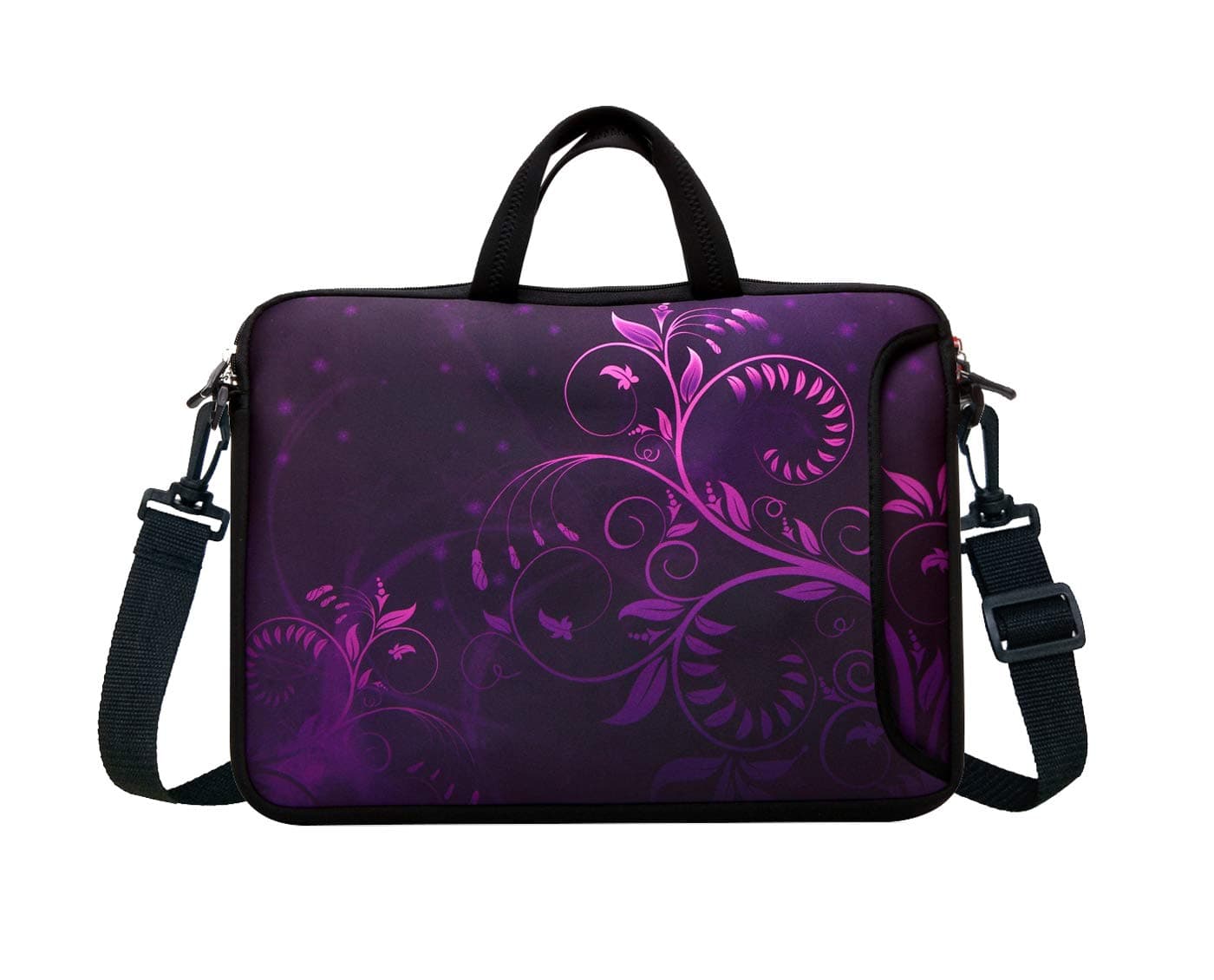 14-Inch Neoprene Laptop Shoulder Messenger Bag Case Sleeve for 13 13.3 14 14.1" Inch Notebook/Chromebook (Purple Flower)