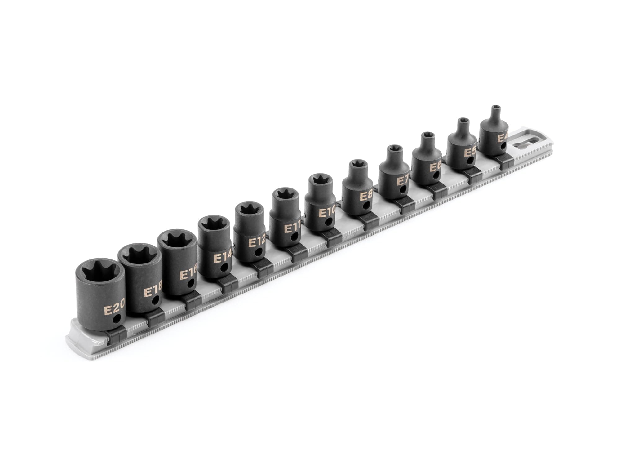 TEKTON3/8 Inch Drive External Star Impact Socket Set with Rail, 12-Piece (E4-E20) | SID91116