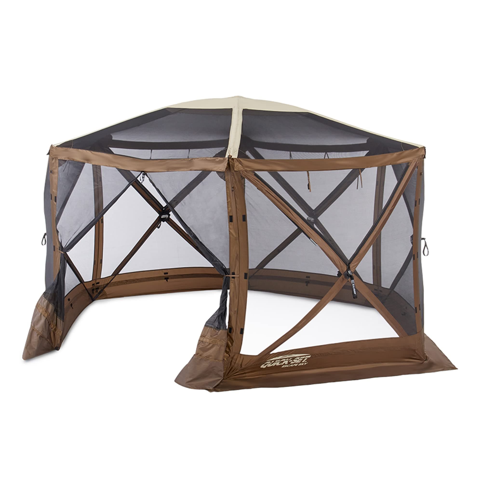 Quick-Set Sky Screen Shelter – 8-Person Pop-Up Tent with Screened Roof for Airflow & Stargazing, 140" x 140", Brown, Instant Setup, Oversized Carry Bag – Camping, Tailgating, Outdoor Use