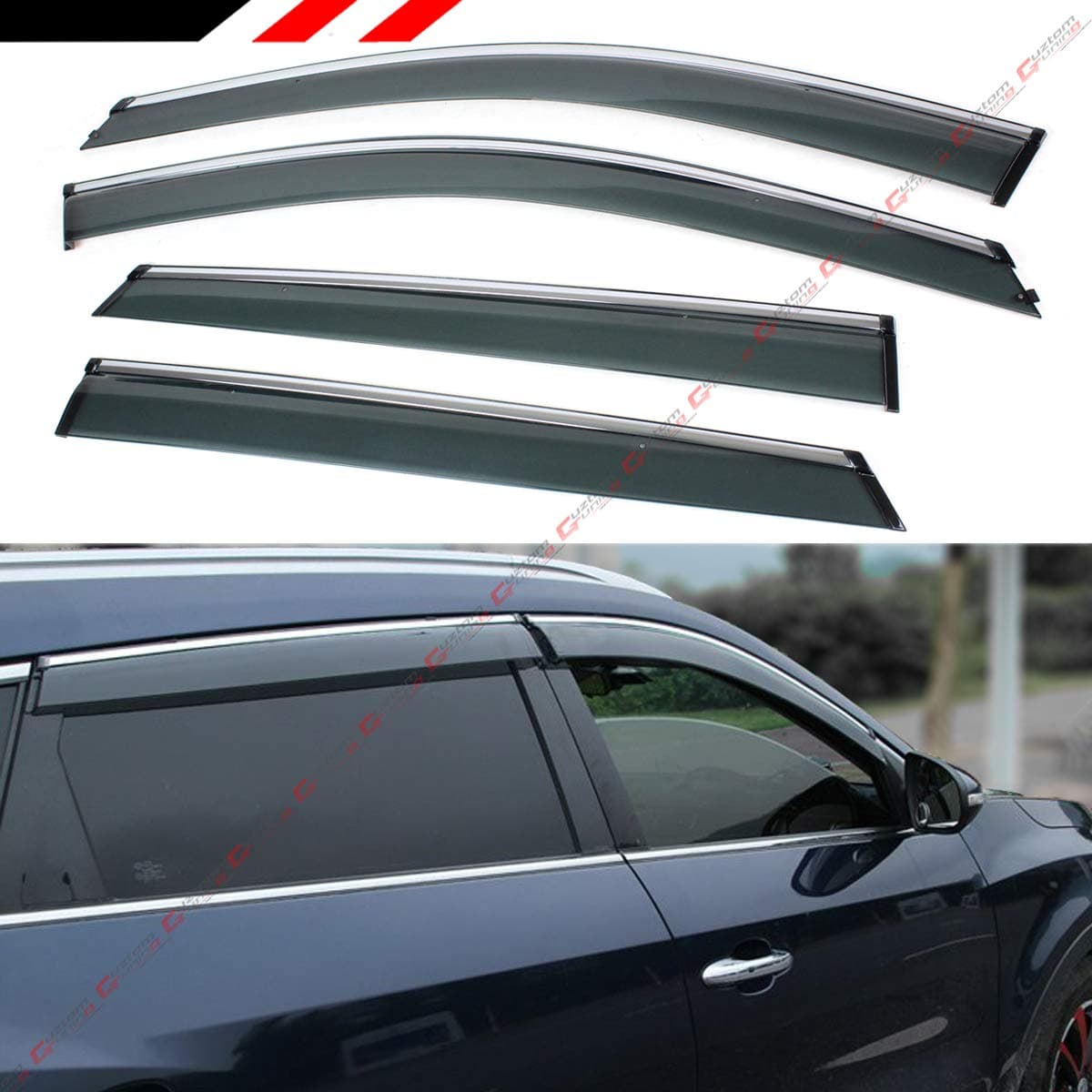 Clip on Style Chrome Trim Window Visor Rain Guard Deflector Compatible with 2013-2018 Hyundai Santa FE Sport