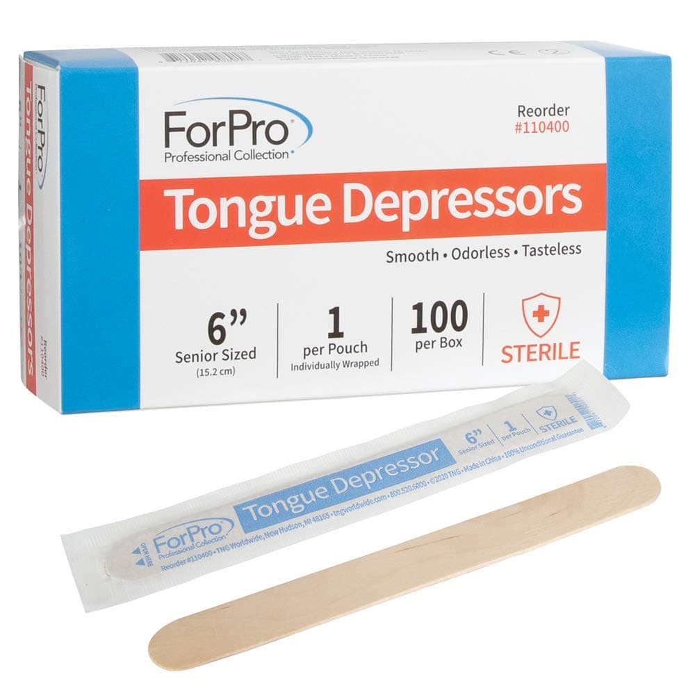 ForPro Professional Collection Senior Tongue Depressors, Large Wax Applicator Sticks, 6" Senior Sized, Sterile, Individually-Wrapped, 100-Count"
