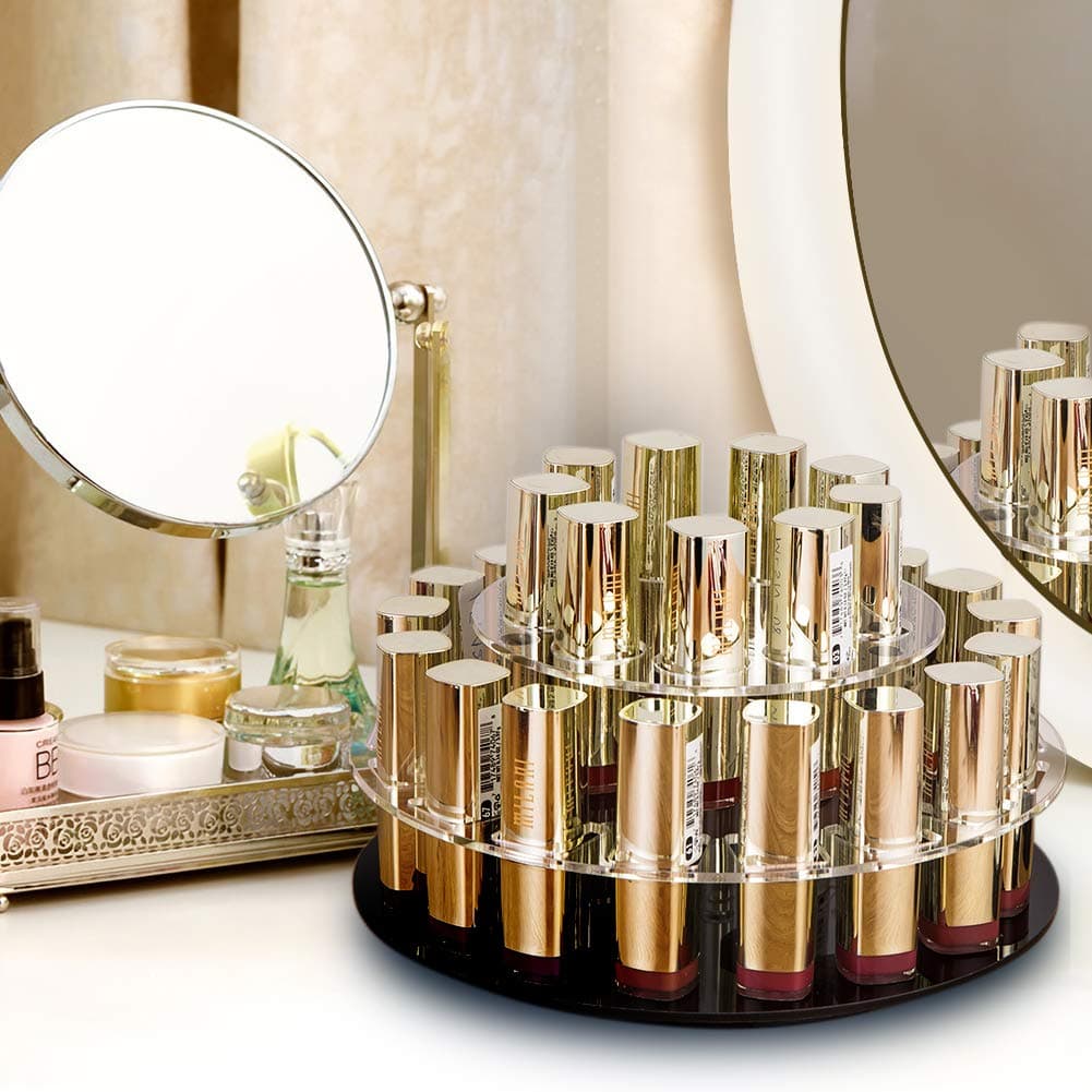 Jojohouse Rotating Lipsticks Holder Organizer Display Stand, Acrylic 25 Lipstick 360-degree Makeup Organizer Lipgloss Cosmetic Holder Storage Stand for Listicks,Brush,Liquid (17 Round+ 8 Square)