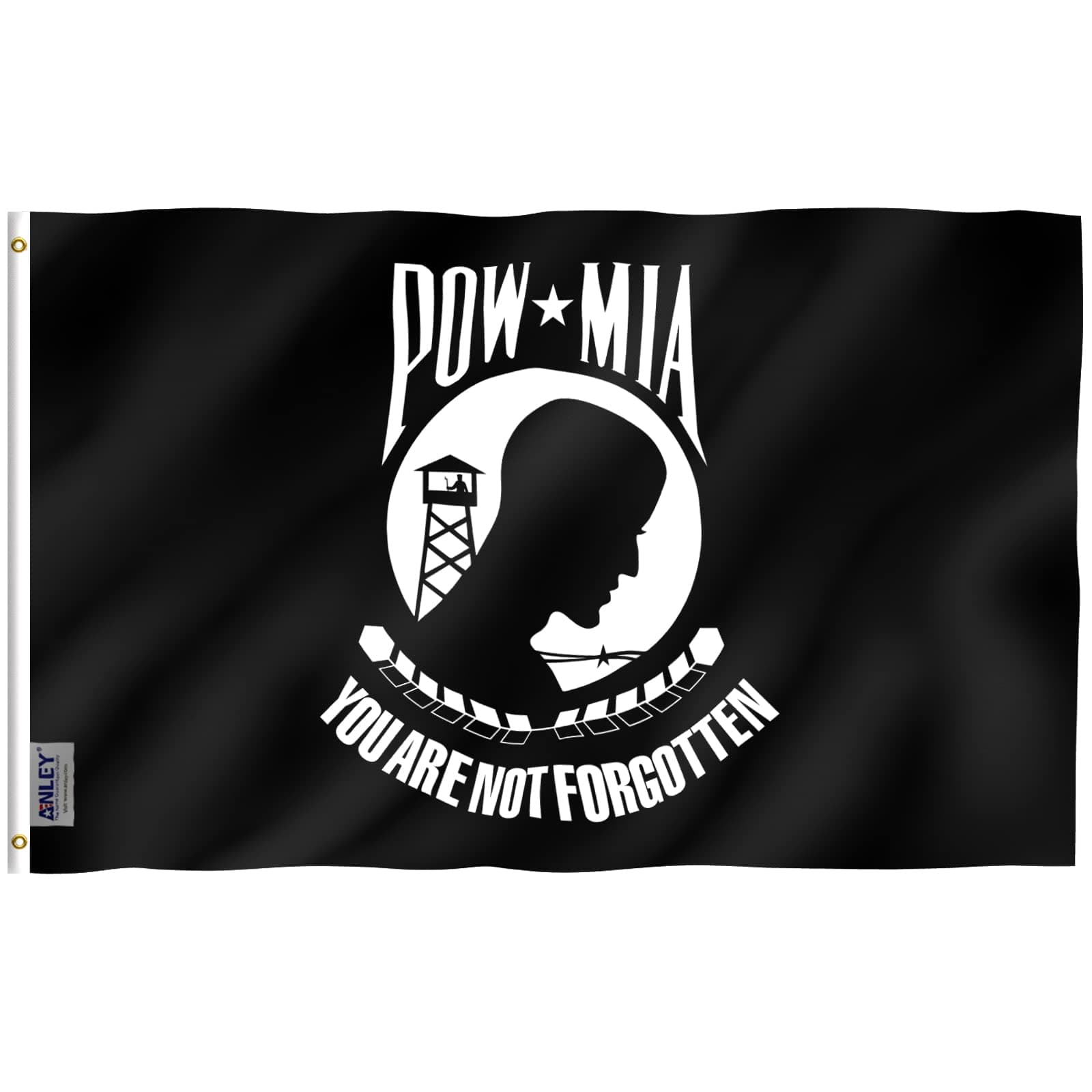 Anley Fly Breeze 3x5 Foot POW MIA Flag - Vivid Color and Fade proof - Canvas Header and Double Stitched - You are Not Forgotten Prisoner of War Flags Polyester with Brass Grommets 3 X 5 Ft