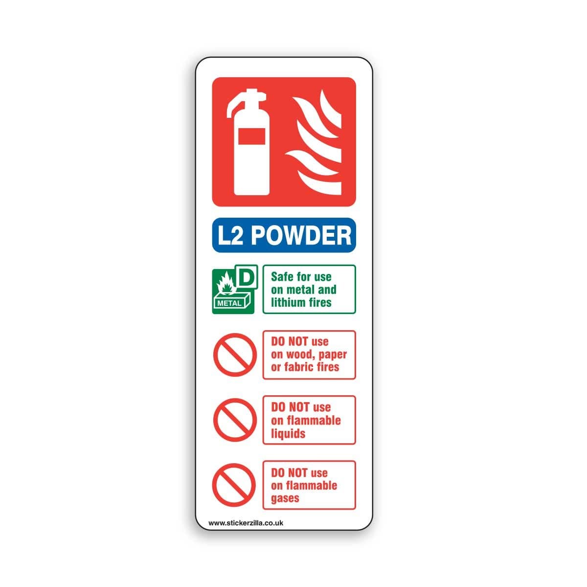 Stickerzilla L2 Powder, Fire Extinguisher ID Sign - [75mm x 200mm] Adhesive Sticker