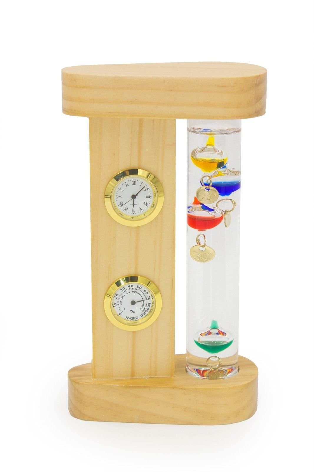 Galileo Thermometer With Clock and Hygrometer