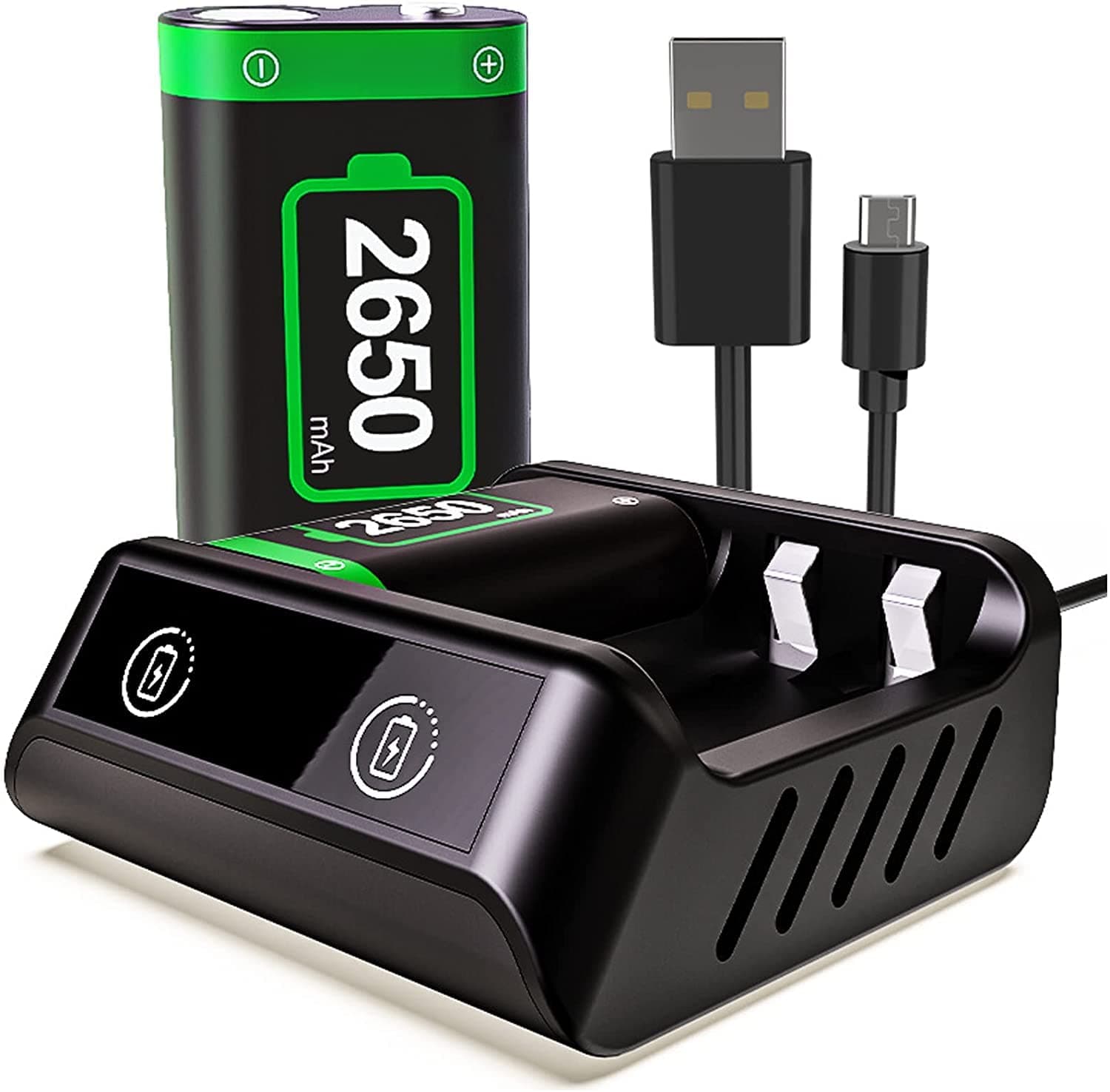 DMG Rechargeable Battery Pack for Xbox Battery Pack One/X/S/Xbox One Elite/Xbox Series X/Xbox Series S with USB Rechargeable Xbox One Battery Charger with Fast Charge Station, LED Indicators