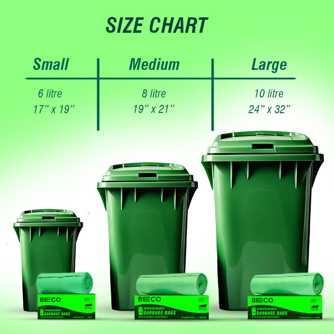 Beco Eco-Friendly Garbage Bags for Dustbin | 180 Pcs | Medium 19 X 21 Inches | Pack of 6 | Green | Dustbin Bags/Trash Bag with Detachable drawstrings