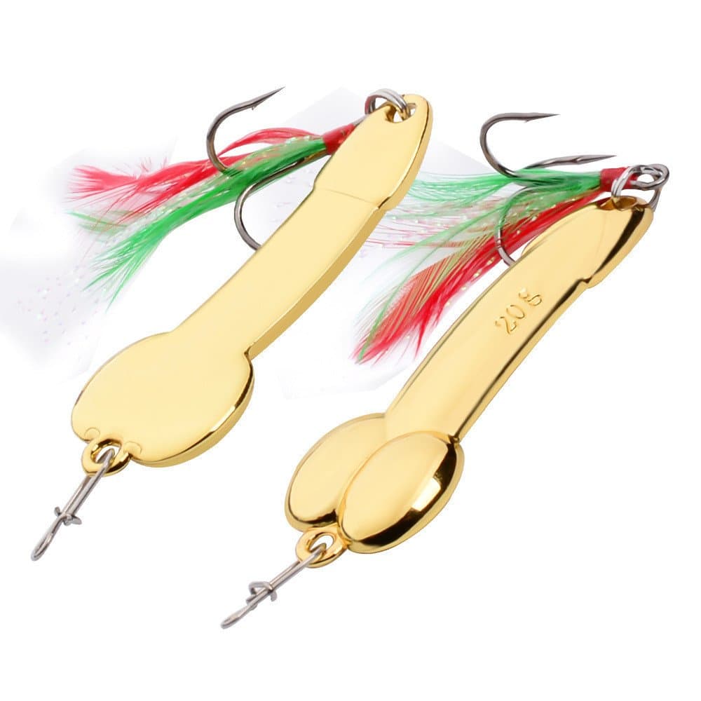 2PCS Fishing Jigs Spoon Fishing Lures Sinking Jig Fish Baits Nickel Treble Hooks with Feather Metal Sequins Bait (Gold, 28g)