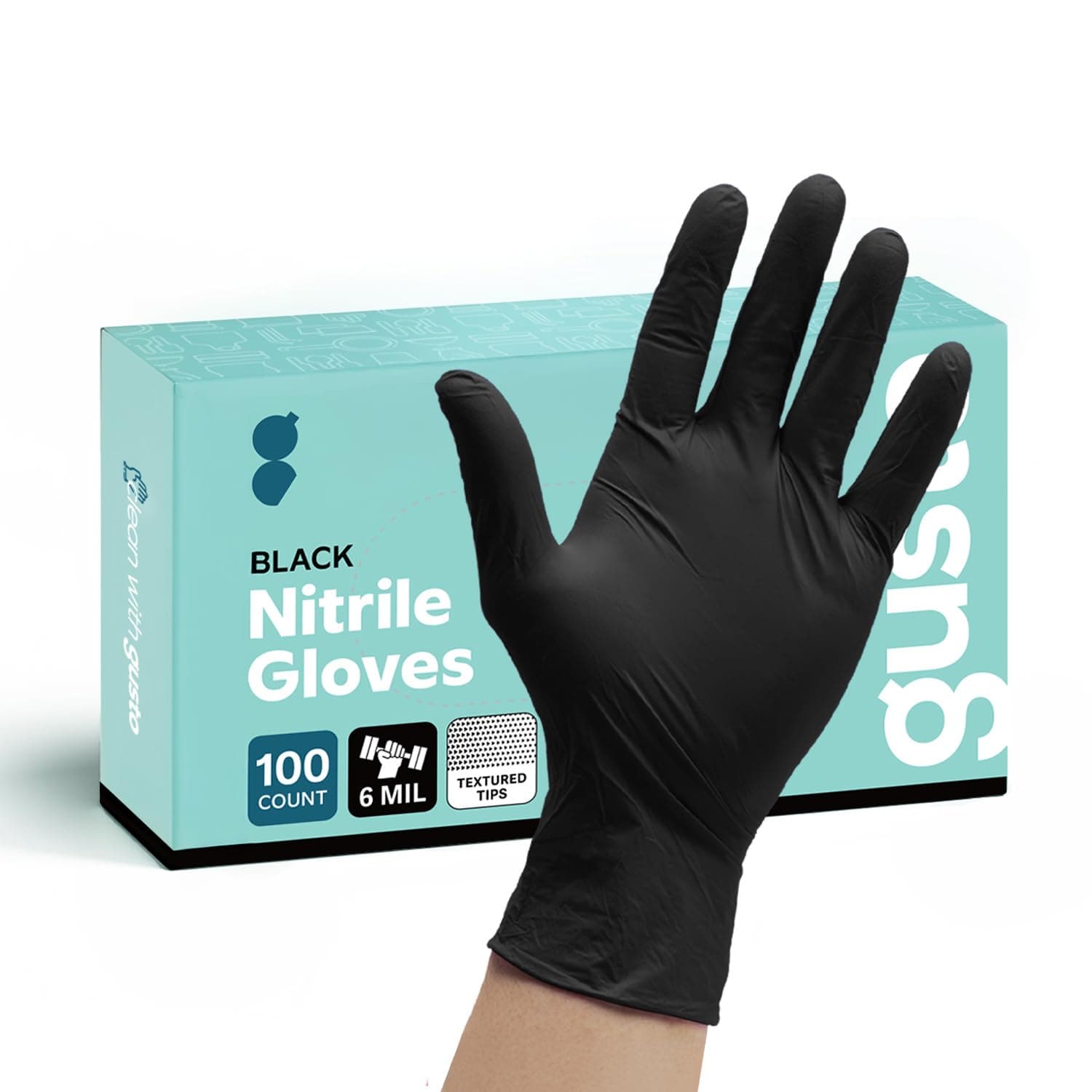 Industrial Black Nitrile Gloves [100 Count] 6 Mil. Latex & Powder Free Disposable Plastic Textured Gloves - Small