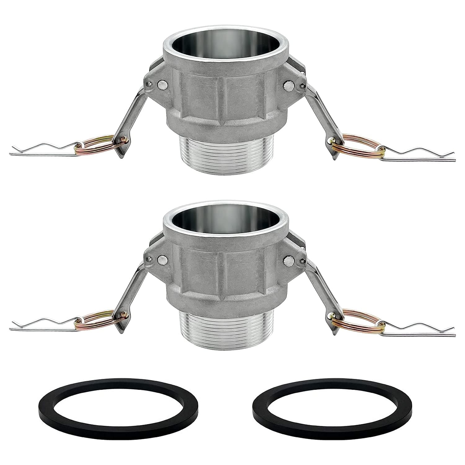 SAFBY 2 PCS Aluminum Global Type B Cam and Groove Hose Fitting,1.5" Plug x1.5" NPT Male with 2 PCS 1.5" Camlock Gasket Fitting (1.5“)