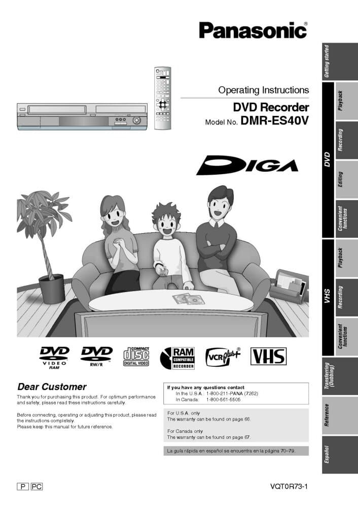 Instruction Manual for Panasonic DMR-ES40V DVD Recorder Owners Instruction Manual Reprint Every Instruction Manual Unknown Binding