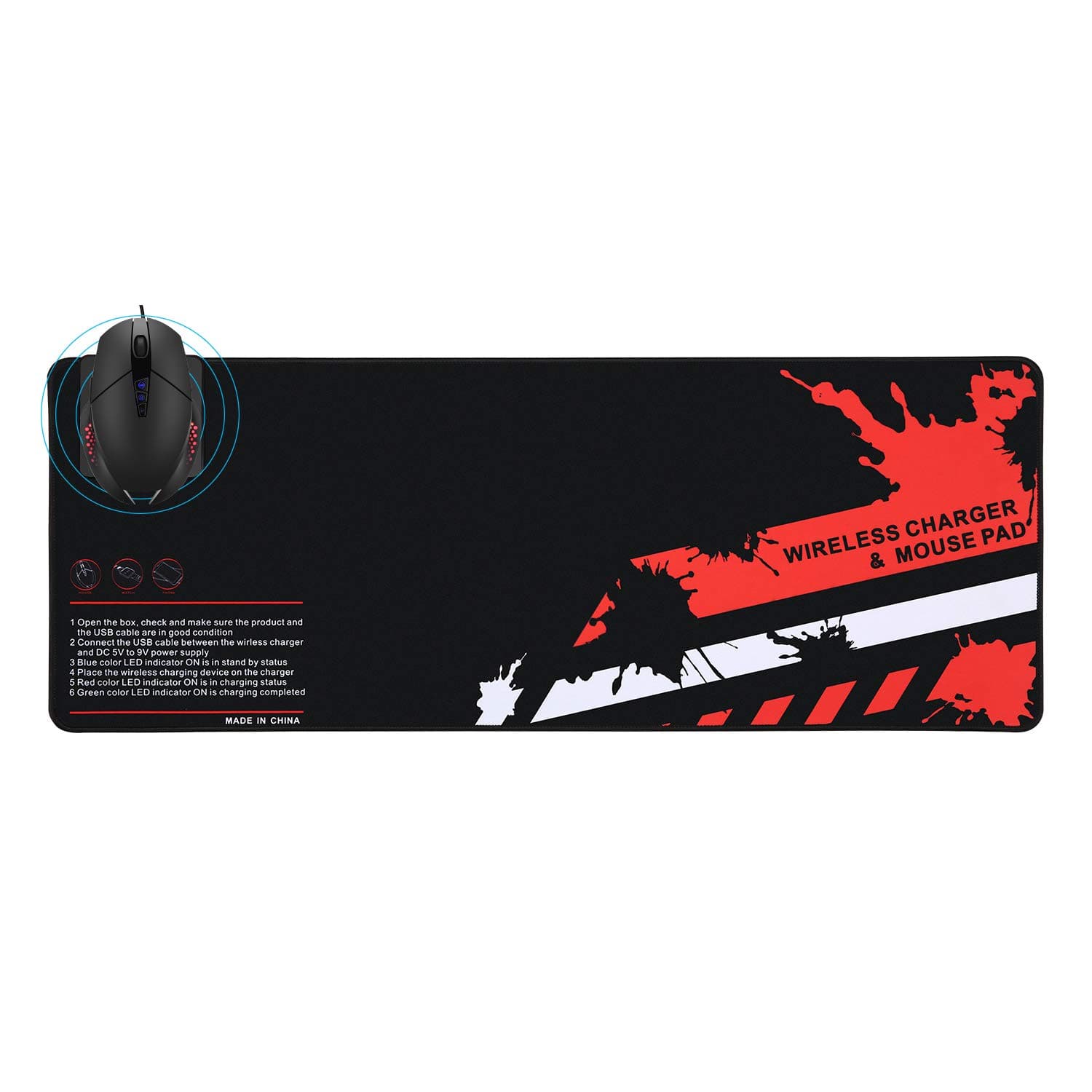 SIGNO Wireless Charger Extended Mouse Pad, Soft Gaming Keyboard Mat Wireless Charging Large Mousepad with Non Slip Rubber Base 4.5MM Ultra-Thick (DWC-101)