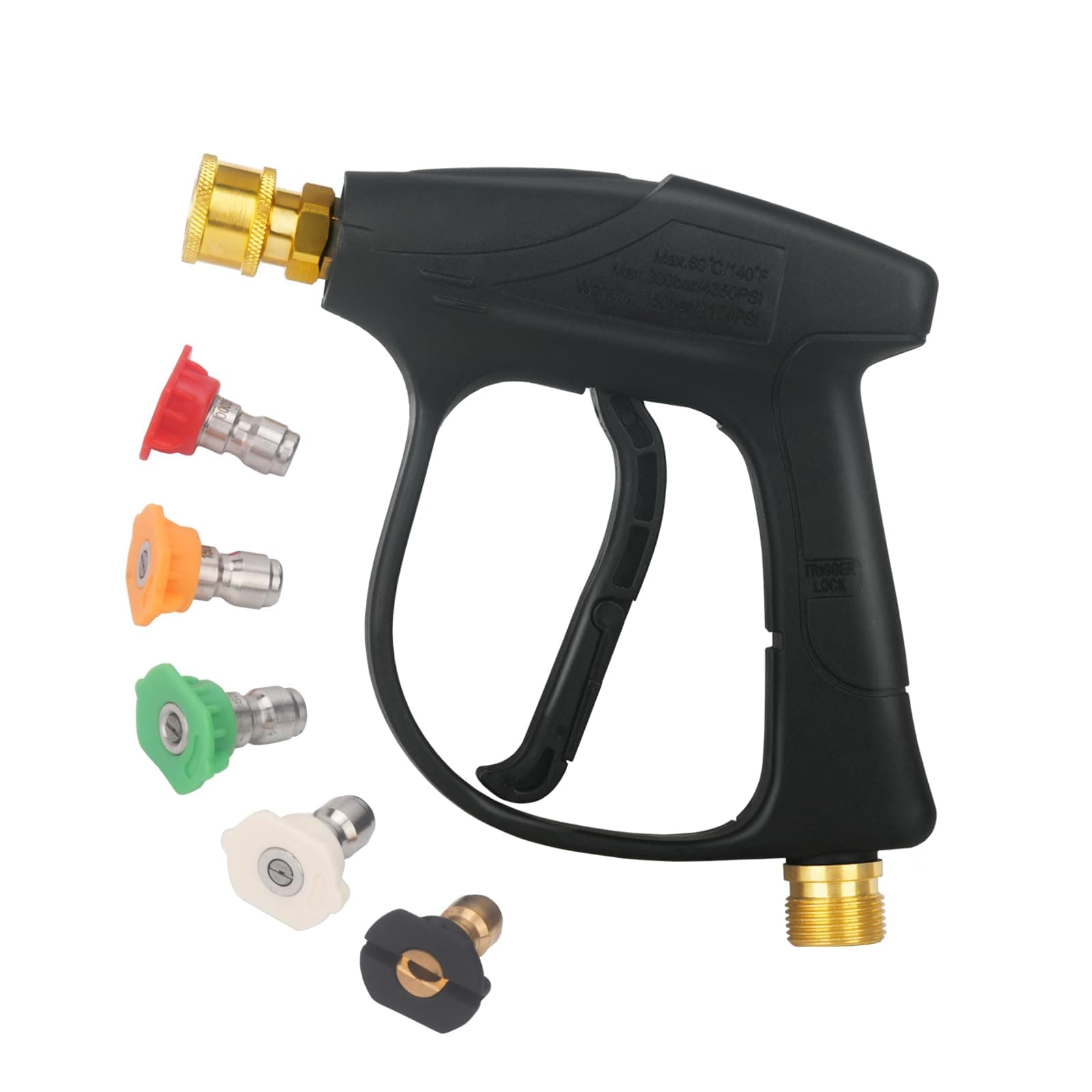 DUSICHIN DUS-220 Short Wand High Pressure Washer Handle Gun 3000 PSI Max 5 Pressure Power Washer Nozzles Tips Black